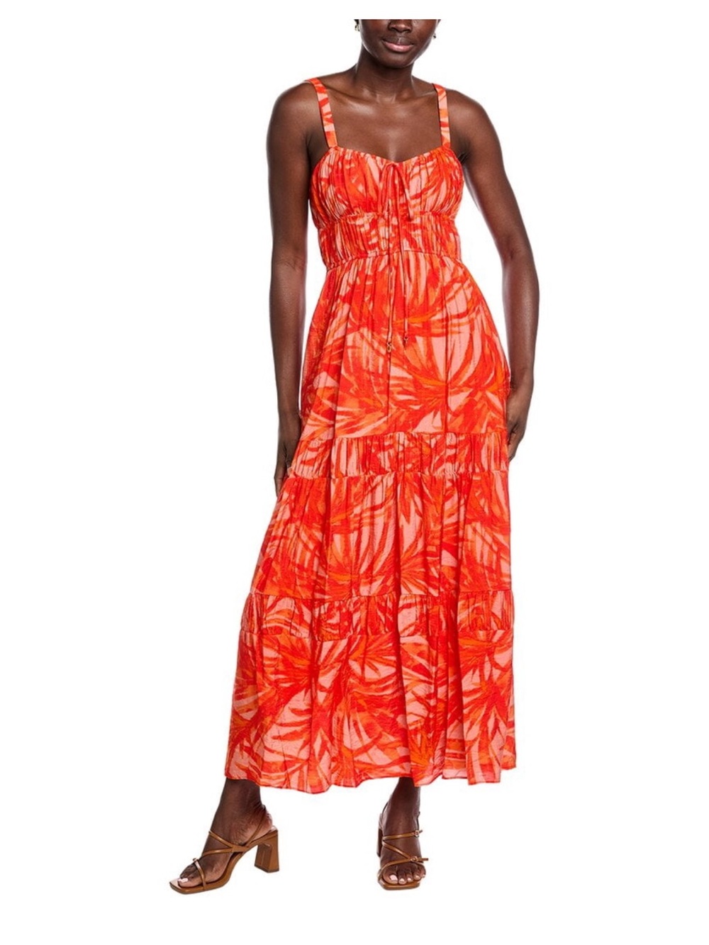 Taylor Red Orange Tropical Tiered Maxi Dress XS